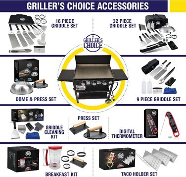 Набір аксесуарів для гриля Grillers Choice з нержавіючої сталі, професійний комплект інструментів для хібачі та барбекю, 32 предмети
