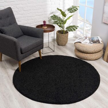 Килимок для вітальні Impression - Екологічний сертифікований килим, однотонний - 80x150 см (Чорний, діаметр 200 см)