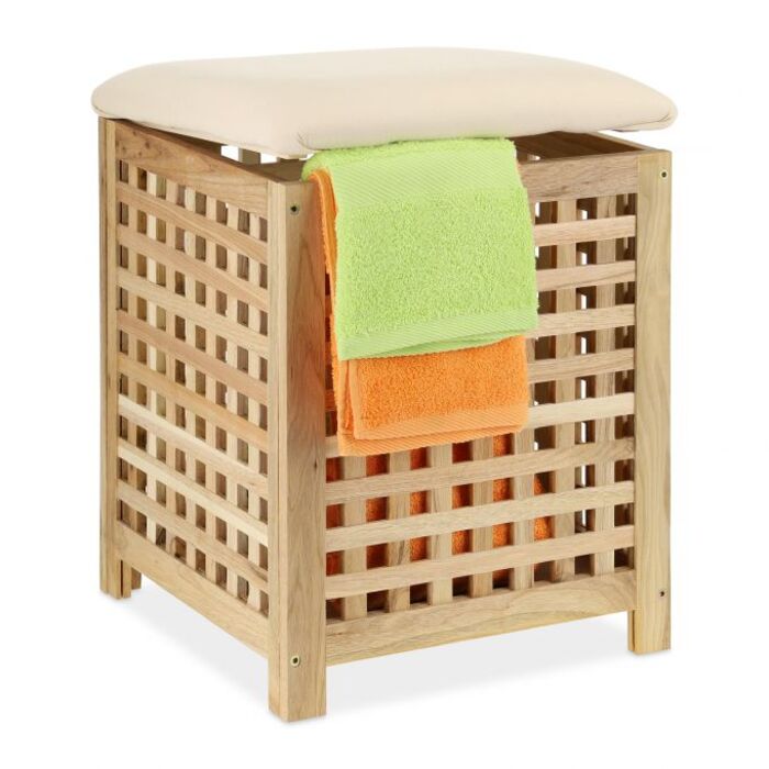 Relaxdays Laundry Basket with Seat Walnut