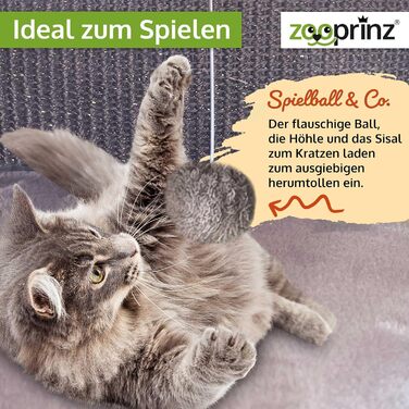 Преміум котячий будиночок Zooprinz – котячий кошик для кота – з товстими сизалевими стінами – печеринка з м'яким плюшем та іграшкою – котячий будиночок у скандинавському стилі (сірий)