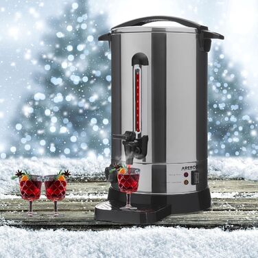 Arebos Glühwein Cooker 1650 W | Hot Beverage Dispenser | 20 L | with drip tray, tap, thermostat, and overheat protection | Temperature setting from 30-110 °C