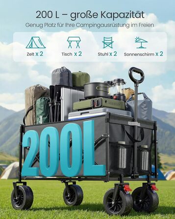Візок садовий SONGMICS GFW909B01 (200л, сірий голуб), складний, з посиленими колесами (2 універсальні), вантажопідйомність до 180 кг