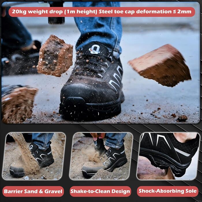 Черевики безпеки чоловічі/жіночі ESD Antistatisch SR, неслизькі робочі черевики з металевим підноском, легкі, дихаючі, комфортні, широка колодка, для промисловості та виробництва, 43 EU, чорні