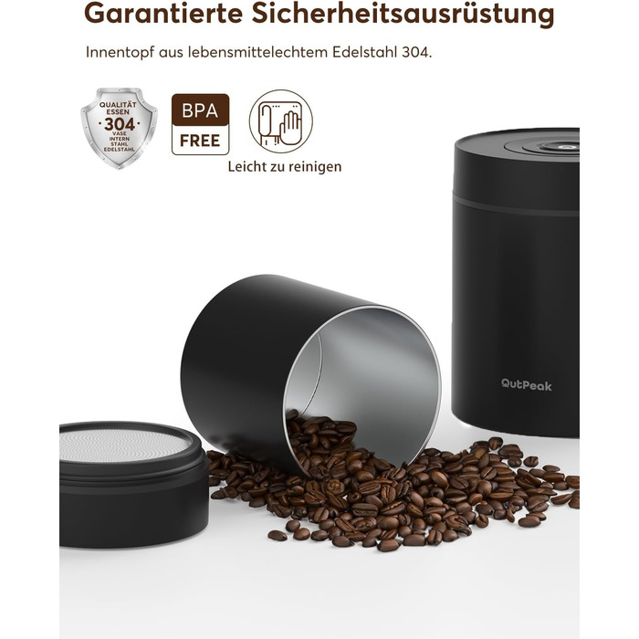 OUTPEAK 2025 Kilo Auto Вакуумна кавова банка 1,8L для 601.0 г кавових зерен з автоматичним керуванням, нержавіюча сталь, з ложкою, для зберігання свіжості на 6 місяців (Barista Champion's Choice) (1.5L-S/Steel-Space Grey)