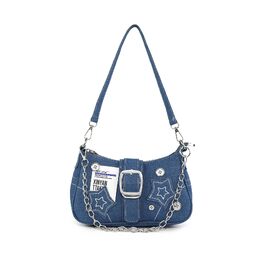 Сумка жіноча AfitLulu Klein через плече з ланцюжком, джинсова міні-сумка Y2K Hobo Bag блакитна з блискавкою