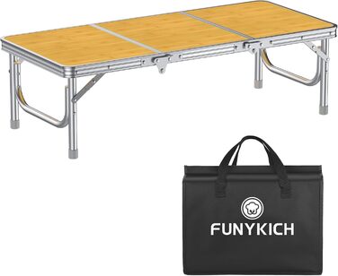 Складний кемпінговий стіл FUNYKICH 87x40x26 см, жовтий - алюмінієвий, MDF стільниця, з сумкою для перенесення