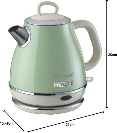 Електричний чайник Ariete Vintage 2868, Бежевий, 1 л, 1600W, з нержавіючої сталі, Retro дизайн, бездротовий, з автовимкненням