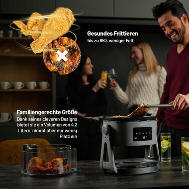 Аерофритюрниця Lauben Glass&Grill 3в1, 5,5 л, скляний кошик, 6 програм, гриль і сковорідка, електрична