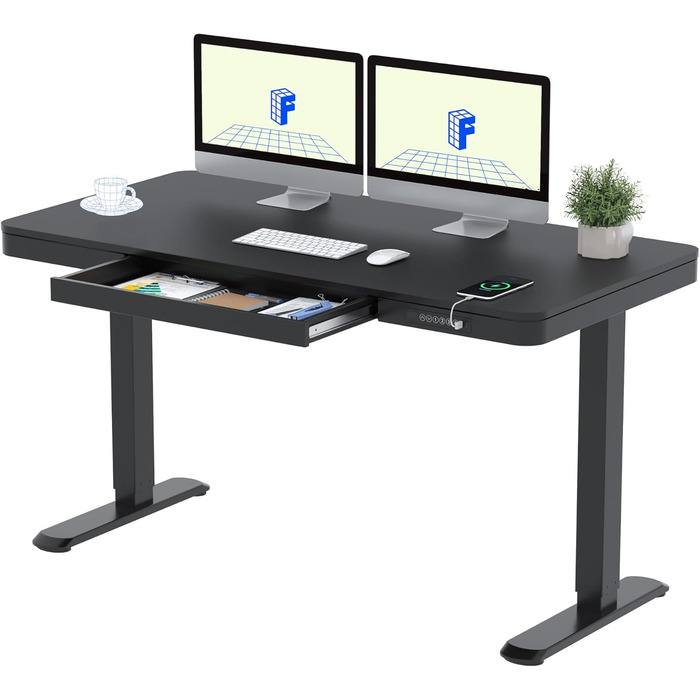 FLEXISPOT Electric Standing Desk with LED Display, Memory Function, USB Port & Drawer - 140x70cm, Luxury Black