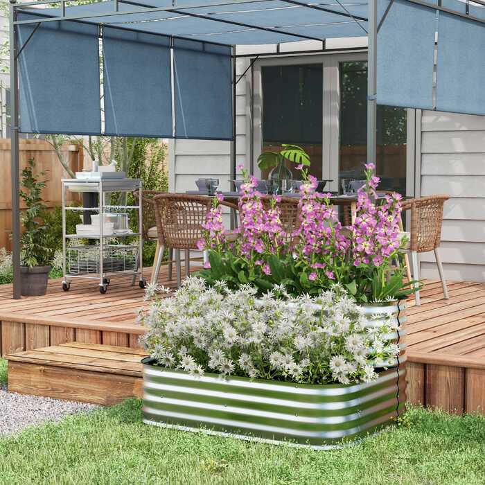 Outsunny Flower Shelf Plant Shelf Garden Balcony 118x45x30cm Metal Silver, robust & stylish for your plants
