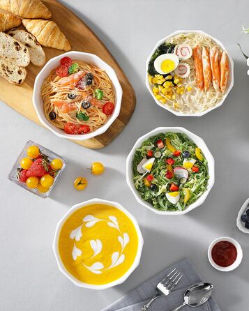 Набір мисок MALACASA Serie Regular (4 шт.) – 800 мл, 1020 мл, кераміка, для мюслі, супу, рамен (білий)