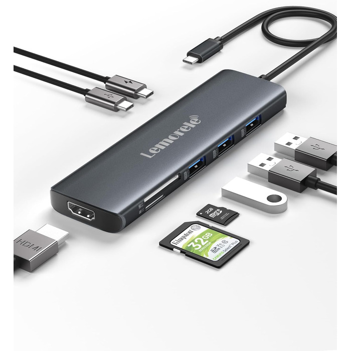 Lemorele Док-станція USB C/A 10Gbps, 3 монітори, 14 в 1: 2 HDMI (4K), Ethernet, 4 USB 3.2/2.0, VGA, Type-C 3.1, PD 100W, Audio, SD/TF, для Windows, MacBook (Блакитна)