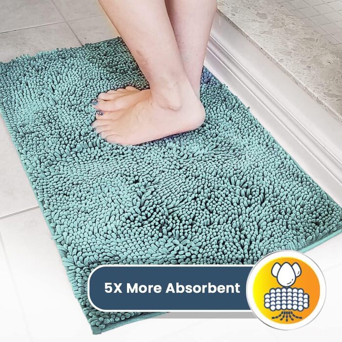 Гігроскопічний килимок для ванної та кухні Muddy Mat з мікрофібри та шенілю, протиковзкий вологий килим для дому та домашніх тварин, синій, M (76.2x48.2 см)