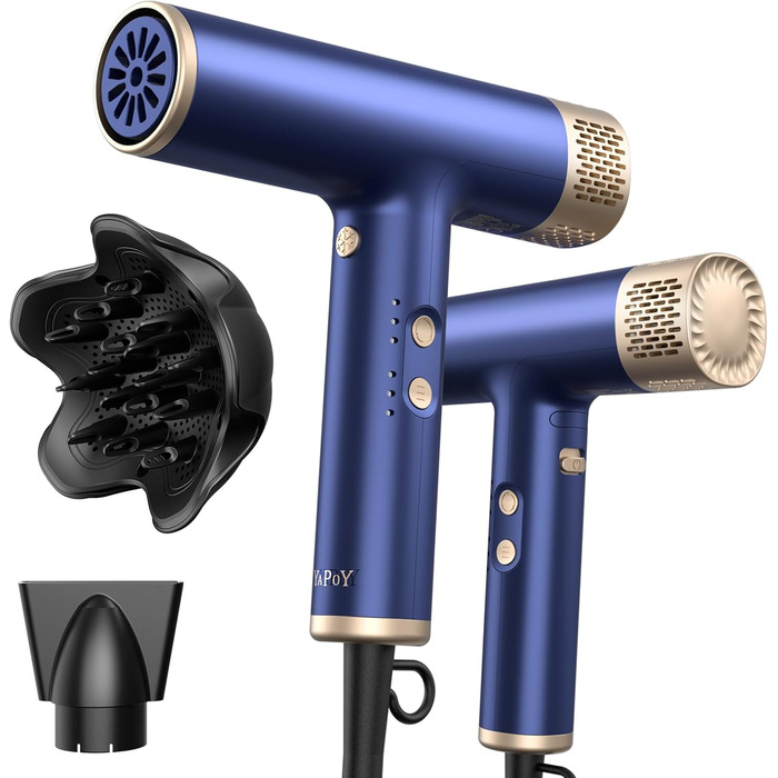 Професійний фен YAPOY з дифузором: швидка сушка, 200 млн іонів, 110 000 об/хв, захист від перегріву, термоконтроль, сріблястий (блакитний 2)
