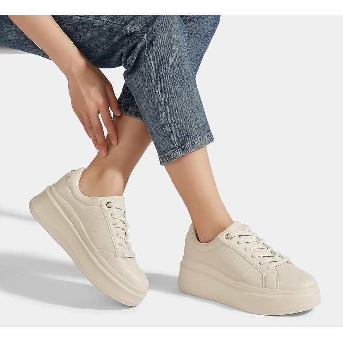 Жіночі кросівки на платформі LUCKY STEP, стильні кеди, класичні повсякденні туфлі, штучна шкіра, зручне взуття на кожен день (Бежевий, 37 EU)