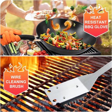 Набір аксесуарів для гриля з нержавіючої сталі, 28 предметів. Ідеальний для відпочинку на природі, кемпінгу та як подарунок на День батька, День народження або Різдво. З кейсом для зберігання.