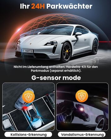 Автомобільний відеореєстратор 360° 4-канальний 2K+1080P, бездротовий з Wi-Fi та додатком, G-сенсором, 8 ІЧ-LED для нічної зйомки, карта пам'яті 128GB у комплекті