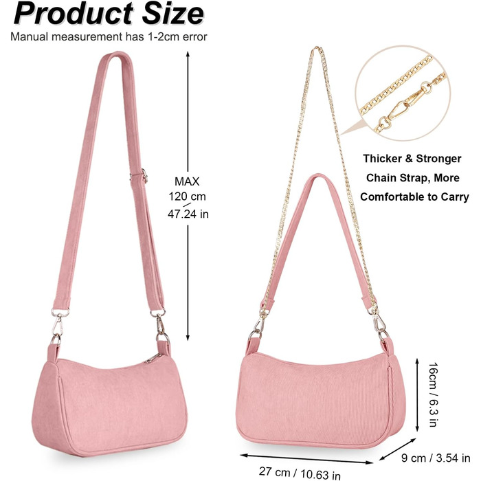 Сумка жіноча FITDON через плече міні Cord Hobo Bag Y2K рожева з 3 ремінцями