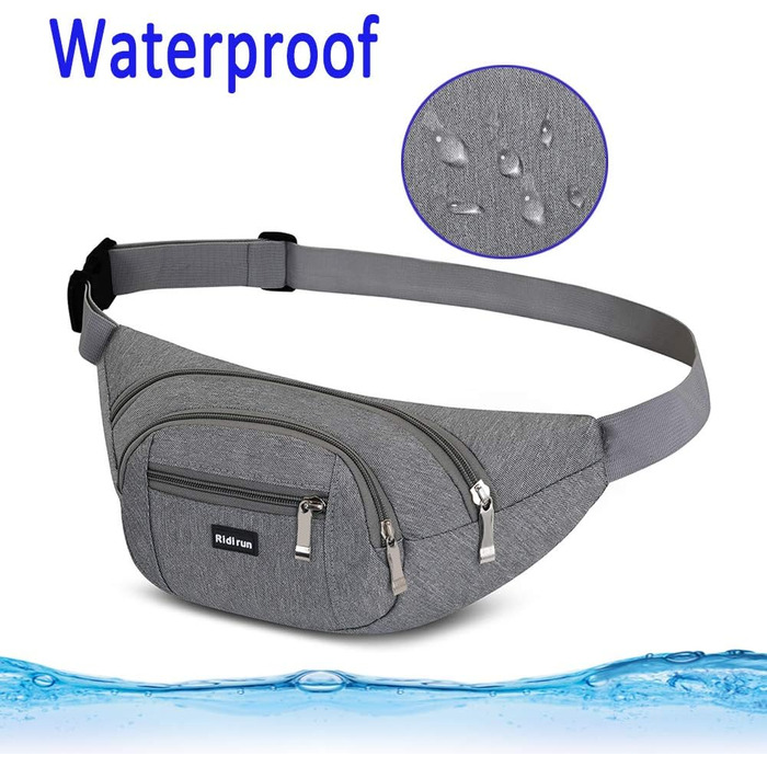 Водонепроникна поясна сумка на пояс для жінок та чоловіків, 3 кишені на блискавці, для походів, активного відпочинку, спорту, подорожей, гаманець для грошей (Світло-сірий)