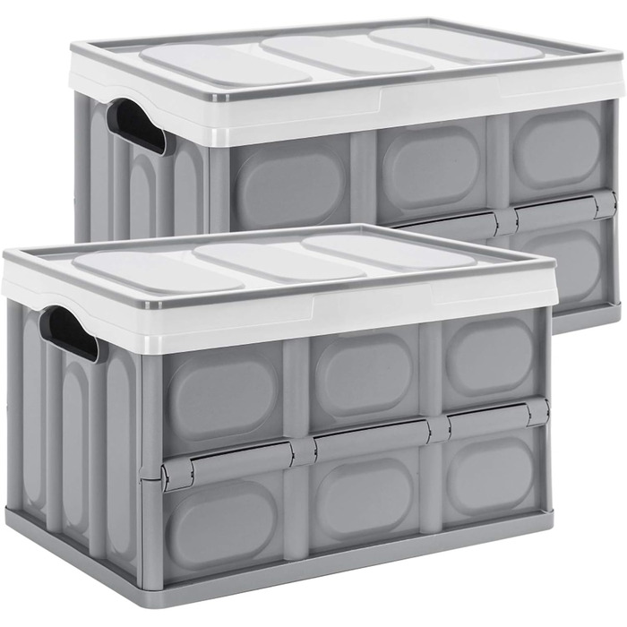 Yorbay 2-Piece Set 55L Professional Folding Box Transport Box with Lid, Foldable Storage Box with Handle, Stackable Boxes Storage Box Folding Boxes Stackable Boxes for Storage and Transport, PP, Grey (55L)