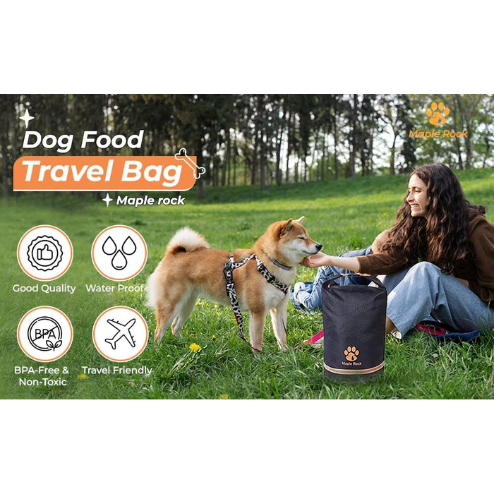 Контейнер для корму для собак, 11.8 кг, 20 л, чорний. Складаний, витримує воду, для подорожей, кемпінгу та дому