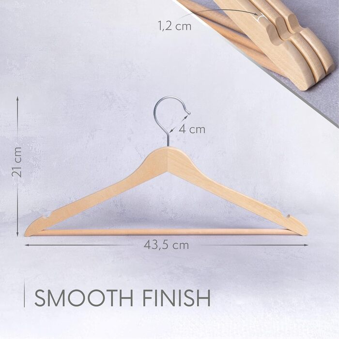 Дерев'яні вішалки для одягу OGIVO – набір 20 шт. з обертовим гачком та вирізами на плечах (натуральне дерево)