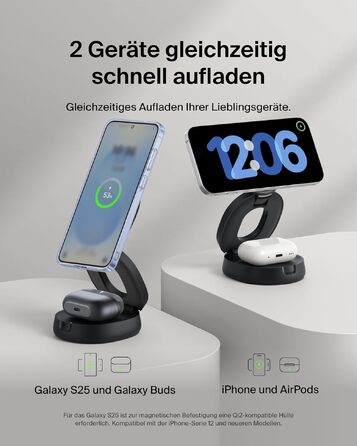 Бездротова зарядна станція 2-в-1 Belkin BoostCharge Qi2 15W MagSafe для iPhone 17, AirPods, Pixel, з блоком живлення 30W, чорна