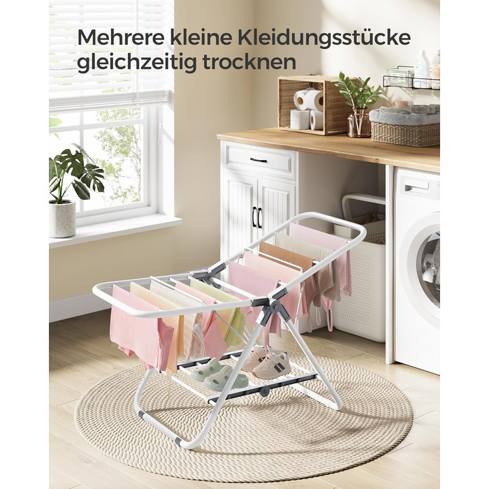 SONGMICS Сушарка для білизни складна, металева, з 2 крилами, 44 x 101 x 54 см, білий, LLR504W01