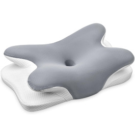 Подушка для шиї Ehomfory з піни Memory Foam, ергономічна для сну на боці, спині та животі, 67x37x9/12 см, сіра