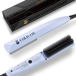 VIKICON Men's Beard Straightener - Mini Electric Beard Flat Iron, 30s Style Heated Brush Comb, Ionic Hair Straightener for Long & Short Beards (Blue)