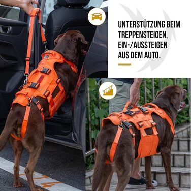 Шлейка для собак OneTigris Invictus, переносна допомога для собак середніх та великих порід, регульована, 3 ручки, для собак з обмеженими можливостями, травмованих або літніх, L (27-41 кг, обхват шиї 45-63 см, обхват грудей 68-91 см), помаранчевий