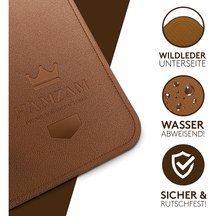 Підкладка під стіл HAMZAM PU Leder 90x40 см - преміум якість, з інтегрованим ковриком для миші (Колір: Коричневий)