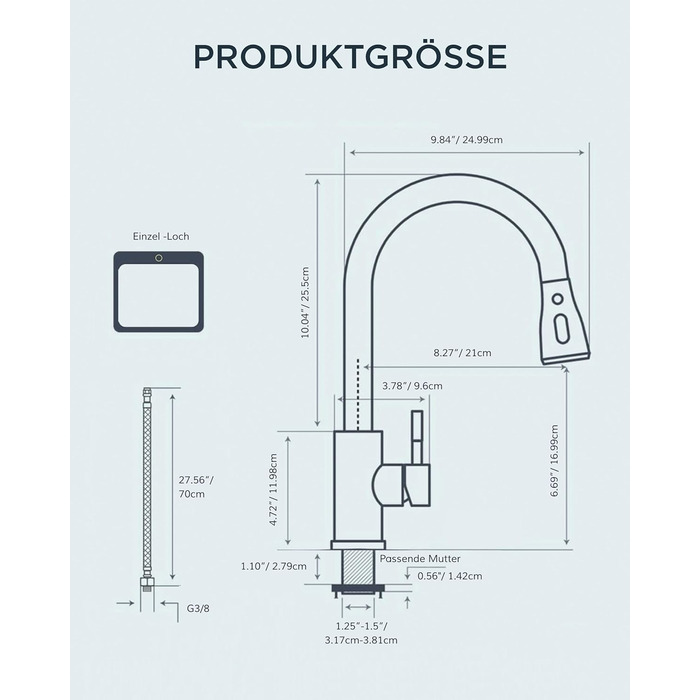 Змішувач для кухні FORIOUS з висувною лійкою, 360° обертання, 2 режими, нержавіюча сталь