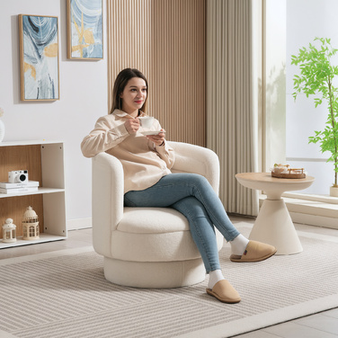 HOMCOM Armchair Living Room Swivel Recliner with Armrests, Lounge Chair Reading Chair with Sherpa-Look, Upholstered Armchair for Bedroom Cream White | Aosom