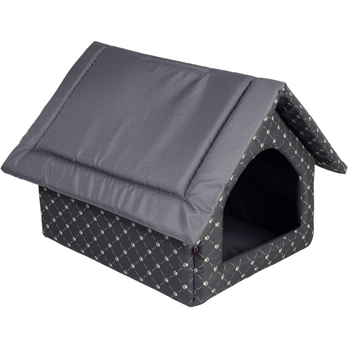 Чорний лежак для собак та котів XL (44x55x43 см) з принтом лапок | Лежанка для великих та середніх собак | Будка для котів та собак