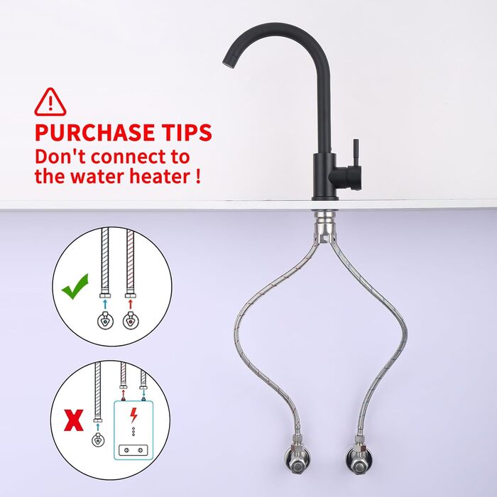 Кран кухонний HOMELODY чорного кольору, 360° поворотний, з високим виливом, з нержавіючої сталі, одноlever, G3/8 з'єднання