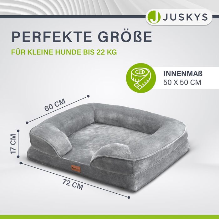 Juskys Dog Bed Sheena L Orthopedic, Washable & Non-Slip - 98 x 70 x 17 cm - Fluffy Dog Sofa for Medium-Sized Dogs Grey - Pet Bed Dog Sofa (L 72 x W 60 x H 17 cm)
