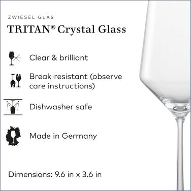 Schott Zwiesel Tritan Crystal Glass, pure stemware, Cabernet/Universal Red or White Wine Glass, 516 ml, 4-piece set