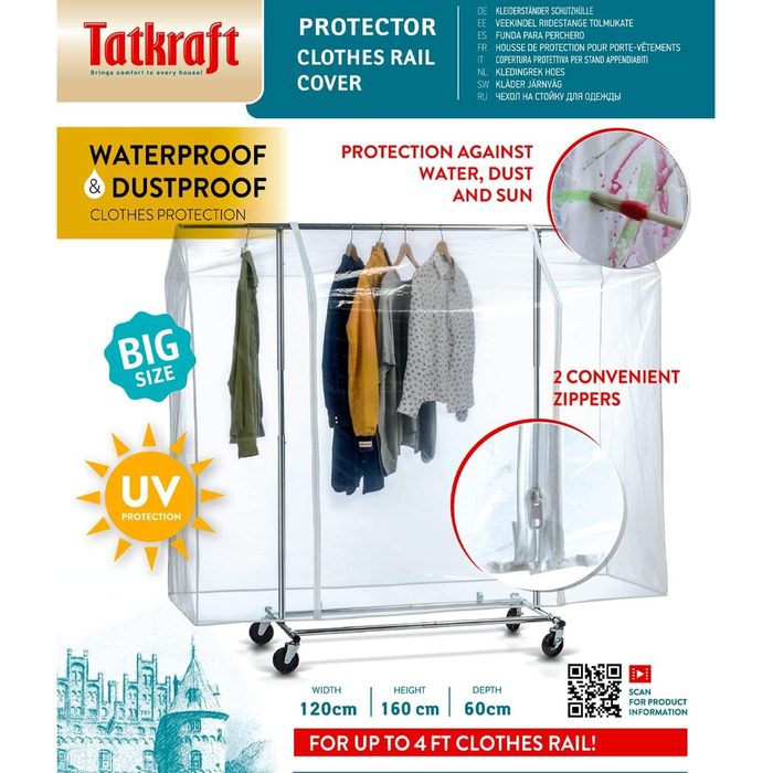 Tatkraft BIG Garment Rack Cover, Clothes Rack Cover, Plastic, Transparent, 2 Zippers, Extra Wide, cm (L120)