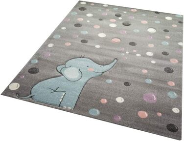 CARPETIA Children's Room Rug, Elephant, Dots, Bubbles, Grey, Blue, Size 200 x 290 cm