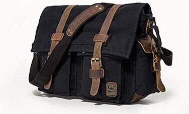 Вінтажна чоловіча сумка через плече з шкіри та канвасу Sechunk, для ноутбука 15/17 дюймів, чорна