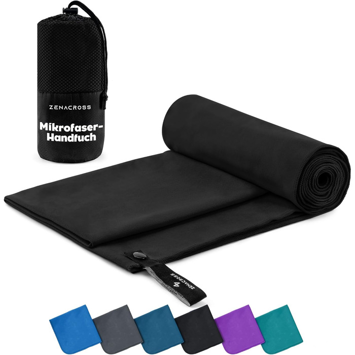 Набір з 3-х рушників Zenacross з мікрофібри з сумкою для перенесення - Швидковисихаючі та універсальні рушники для фітнесу - Розміри: XS, S, M - Petrolgrün Petrolgrün (Чорний, L - 160 x 80 см)