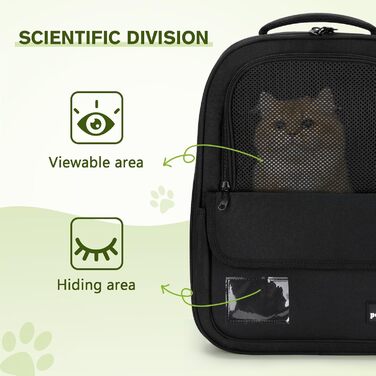 Рюкзак для кота Pecute, 6 кг, для маленьких собак, дихаючий, з безпечним тросом та замком, чорний