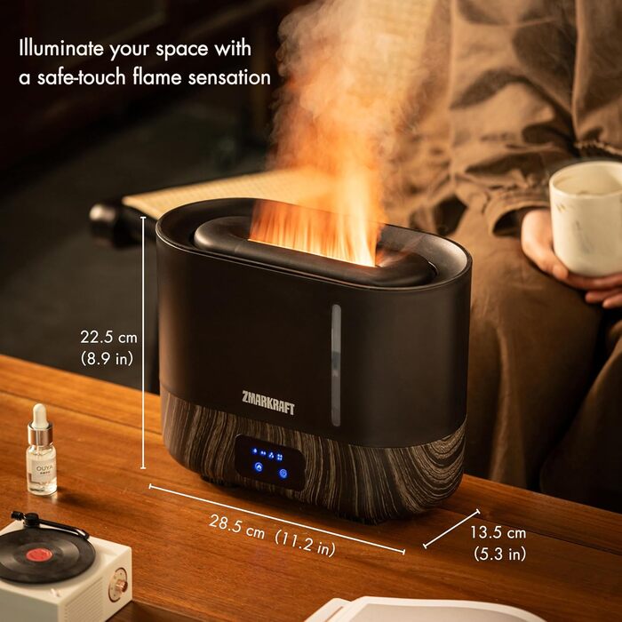 Увлажнитель воздуха 3L с эффектом пламени, тихая ультразвуковая технология, верхний залив, регулируемая интенсивность пара, Cool Mist для спальни