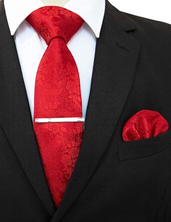 Чоловіча краватка та нагрудна хустка JEMYGINS з квітковим малюнком та затискачем для краватки (червоний)