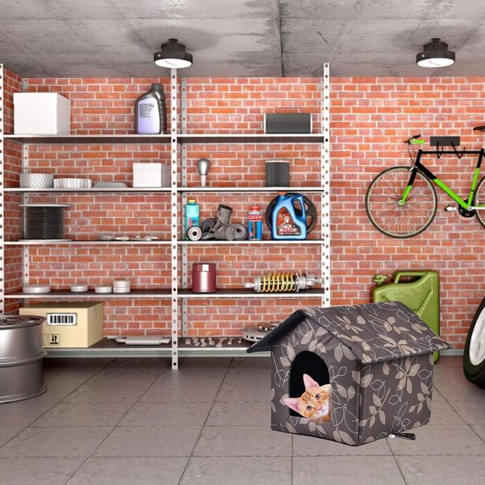 Зручний вологостійкий будиночок для котів та собак на вулицю, зимовий, з м'яким знімним килимком (L)