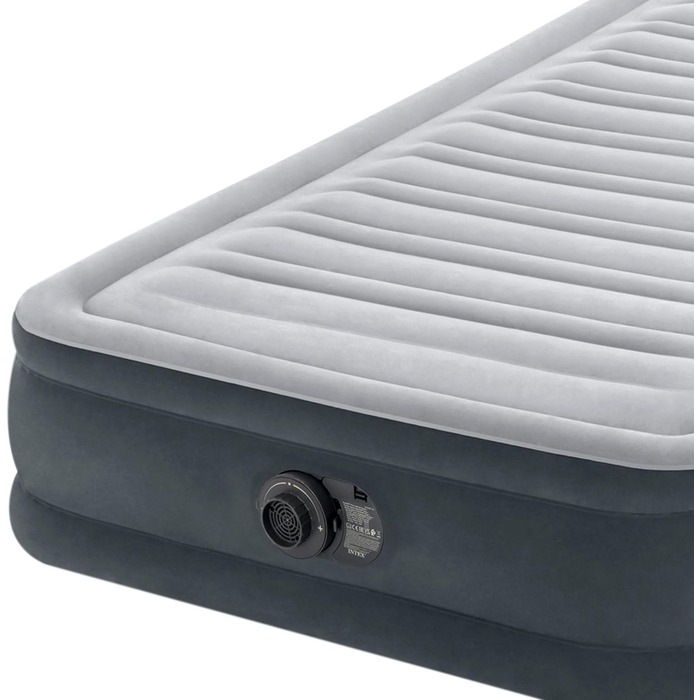 Надувний матрац Intex 67766 Dura-Beam Comfort Plush, односпальний, з вбудованим електронасосом, PVC, 99x191x33 см, багатокольоровий