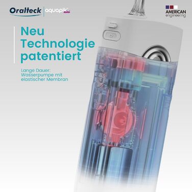 Портативна бездротова іригатор Aquapik® Mini | Іригатор для імплантів та брекетів | Бездротовий, водонепроникний IPX7, 1200 імпульсів/хв, 21 день роботи від акумулятора, 4 насадки (білий)