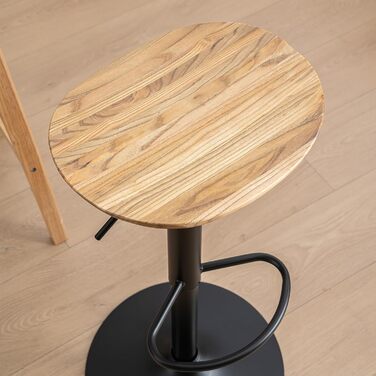 Kidol Adjustable Height Solid Wood Bar Stool with 360° Swivel - Industrial Modern Design for Kitchen Counter - Black