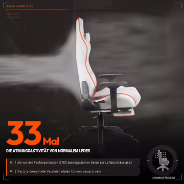 Dowinx Gaming Chair - Office Chair with 4D Armrests and Footrest - PU Leather Gamer Chair with High Load Capacity - Ergonomic Gaming Chair - Suitable as a Gaming Recliner - 150 kg (White) White 57*56*137cm